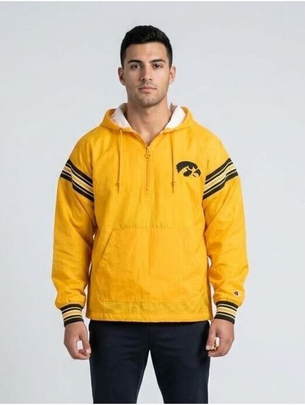 Vintage 1990s Champion Iowa Hawkeyes Quarter-zip Hooded Windbreaker